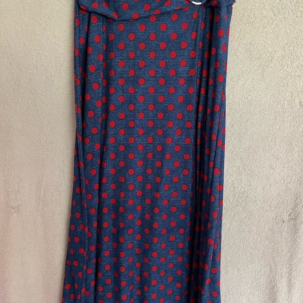 Robert Louis Navy and Red Polka Dot Maxi Skirt